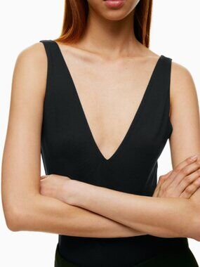 Aritzia Black Babaton Contour Bodysuit V-Neck Adjustable Spaghetti Strap Size M